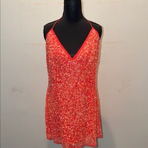 Pink/orange Sequin Halter Dress